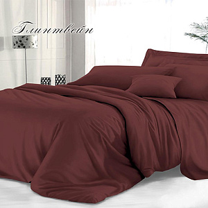 Комплект постельного белья Sateen De Luxe, Семейный, гладкокрашеный, наволочка 50х70 см, глинтвейн