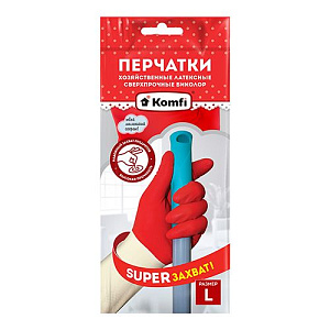 Перчатки хозяйственные латексные СВЕРХПРОЧНЫЕ БИКОЛОР L /белый+красный/ Komfi BICOIRA3 12/144