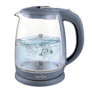 Чайник MAXTRONIC MAX-410, термостойкое стекло, 1,8 л, 14 х2 1 х 22,5 см, 1800 Вт, серый