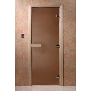 Дверь банная стеклянная Теплая ночь, стекло бронза матовая 8 мм, 3 петли, коробка хвоя, 1700*700 DoorWood, 1/1