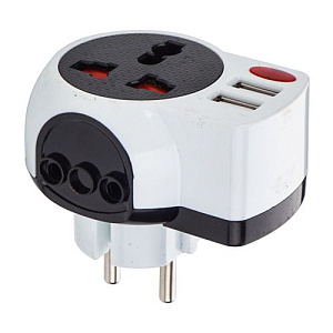 Адаптер для вилок 2USB универсальный, 16А 250W с подсветкой, 12/240
