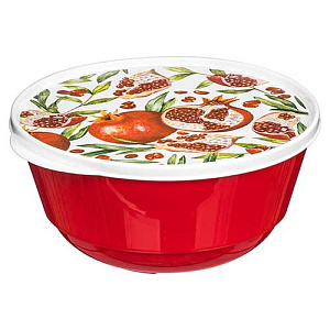 Миска с крышкой 1 л Homver Bergamo 221165606/03, с декором, красная