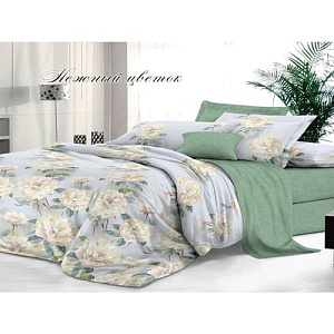 Комплект постельного белья Sateen De Luxe, Евро, наволочки 2 шт 50х70 см, нежный цветок