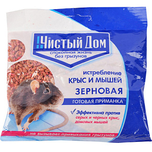 Средство от крыс и мышей Чистый дом 100гр зерновая приманка, 5/50