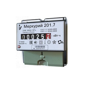 Электросчетчик 1ф 1т 5-60А Меркурий-201,7 220В крепление на DIN рейку, 1/20